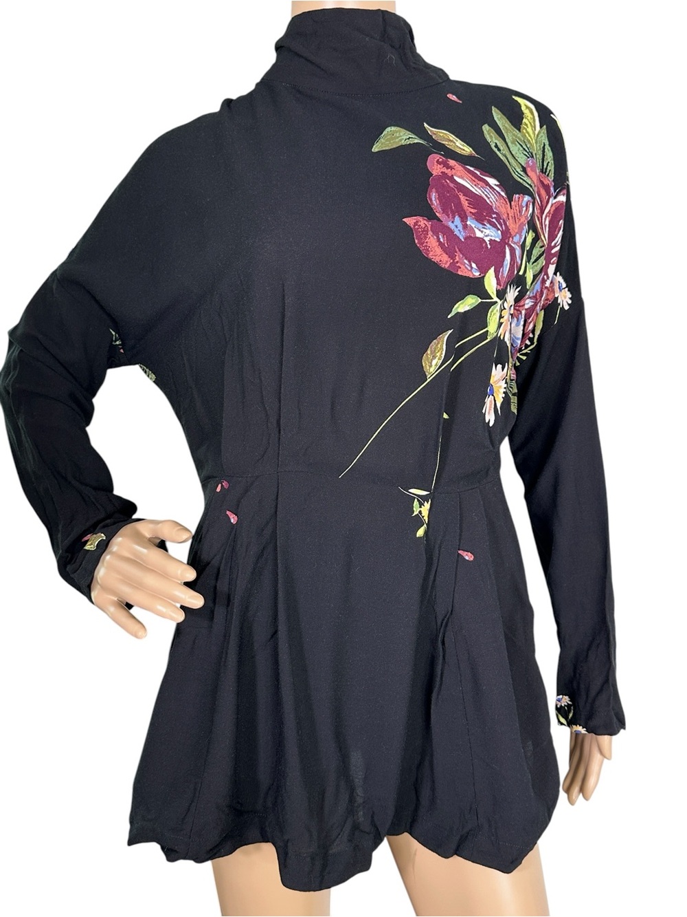 Free People Gemma tunic black floral, XS